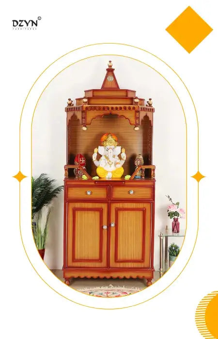 Sauramya teak gold wooden pooja temple for home
