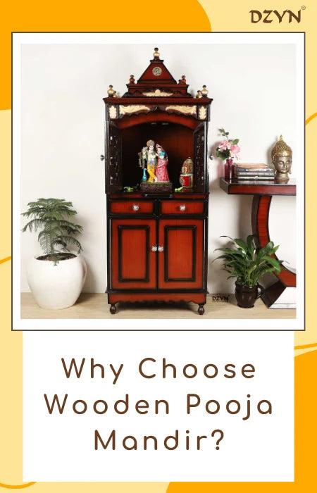 Wooden pooja mandir placed in a serene corner of the home.