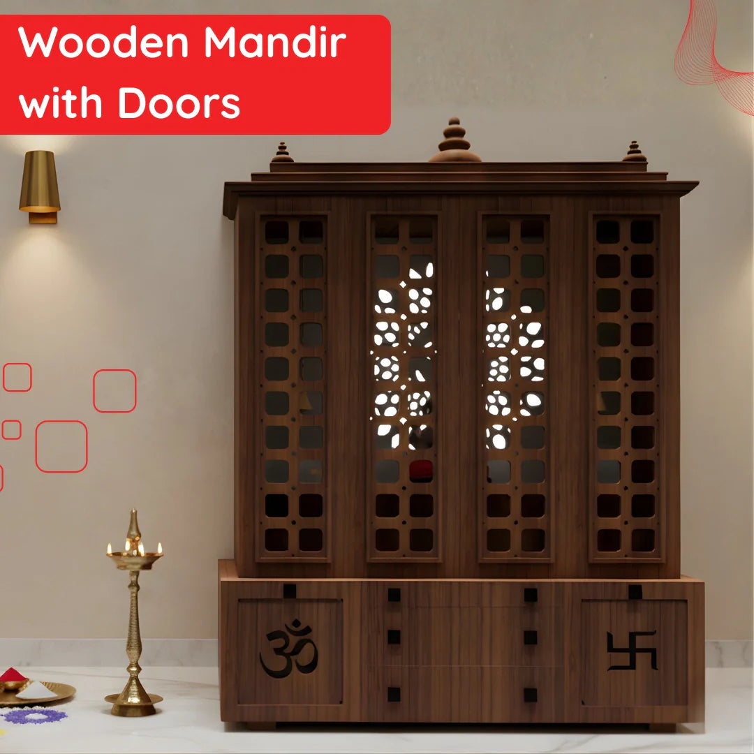 Wooden Mandir with Doors IMAGE