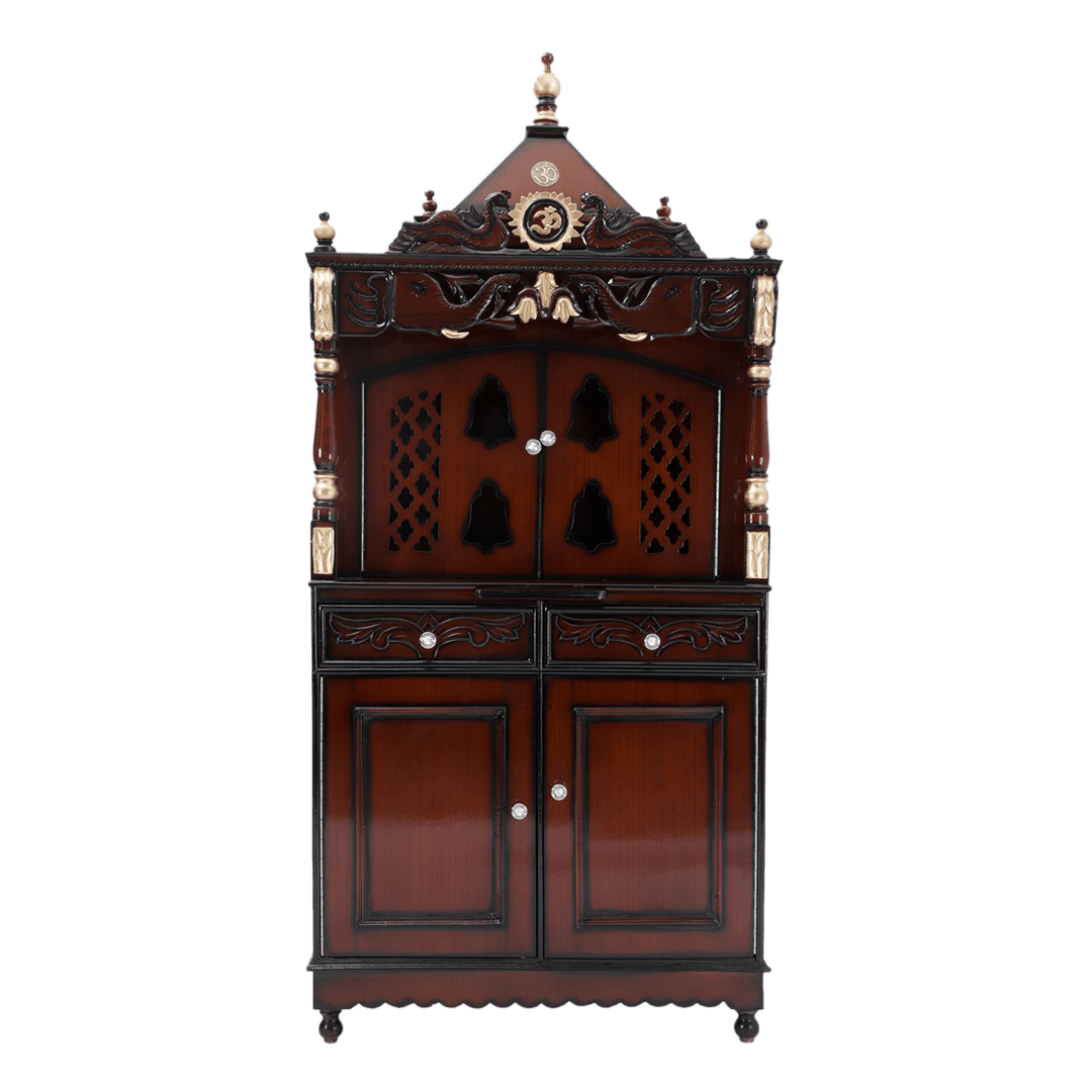 Divine Palace Large Floor Rested Pooja Mandap with Door (Brown Gold)