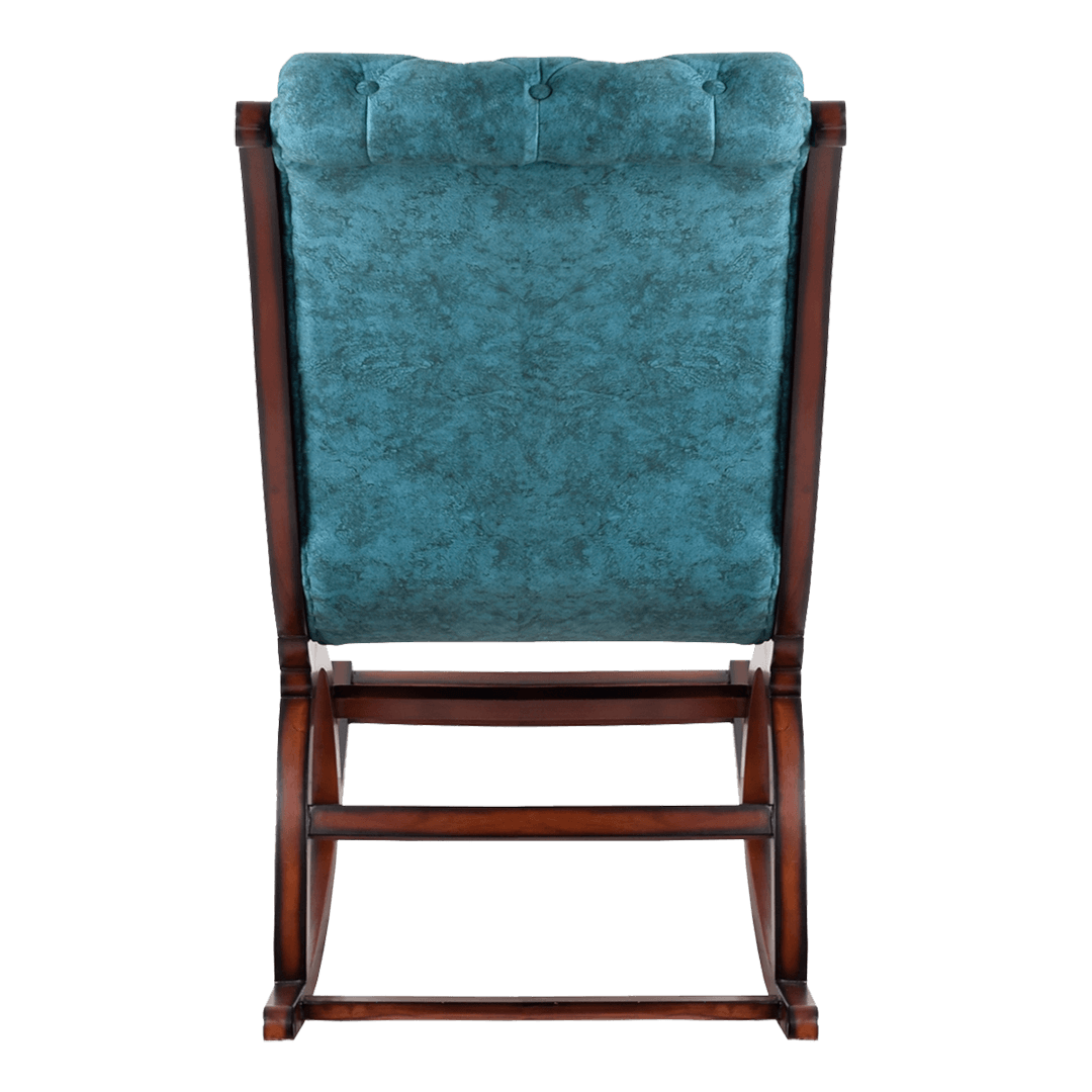 Touffy Fabric Upholstered Teak Wood Rocking Chair (Brown Turquoise)