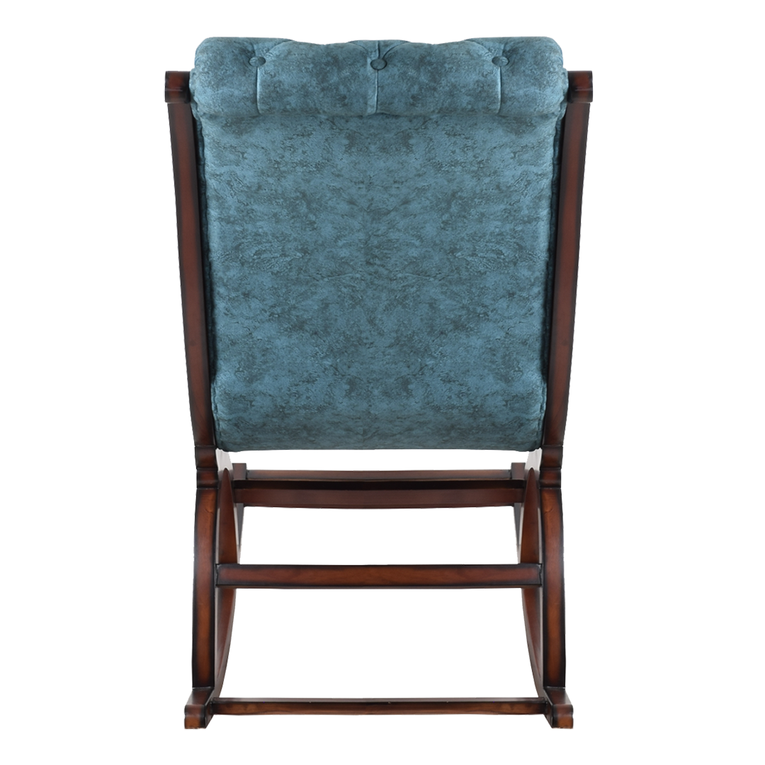 Touffy Fabric Upholstered Teak Wood Rocking Chair (Brown Turquoise)