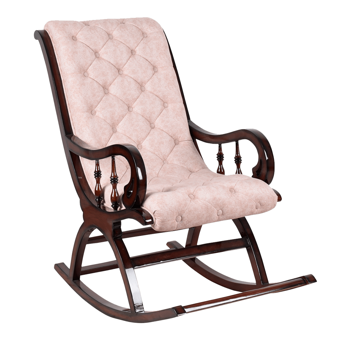 Touffy Fabric Upholstered Teak Wood Rocking Chair (Brown Ivory)