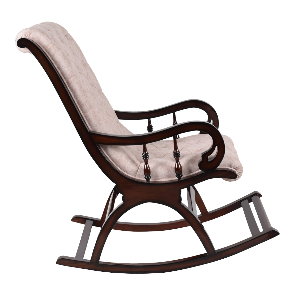 Touffy Fabric Upholstered Teak Wood Rocking Chair (Brown Ivory)