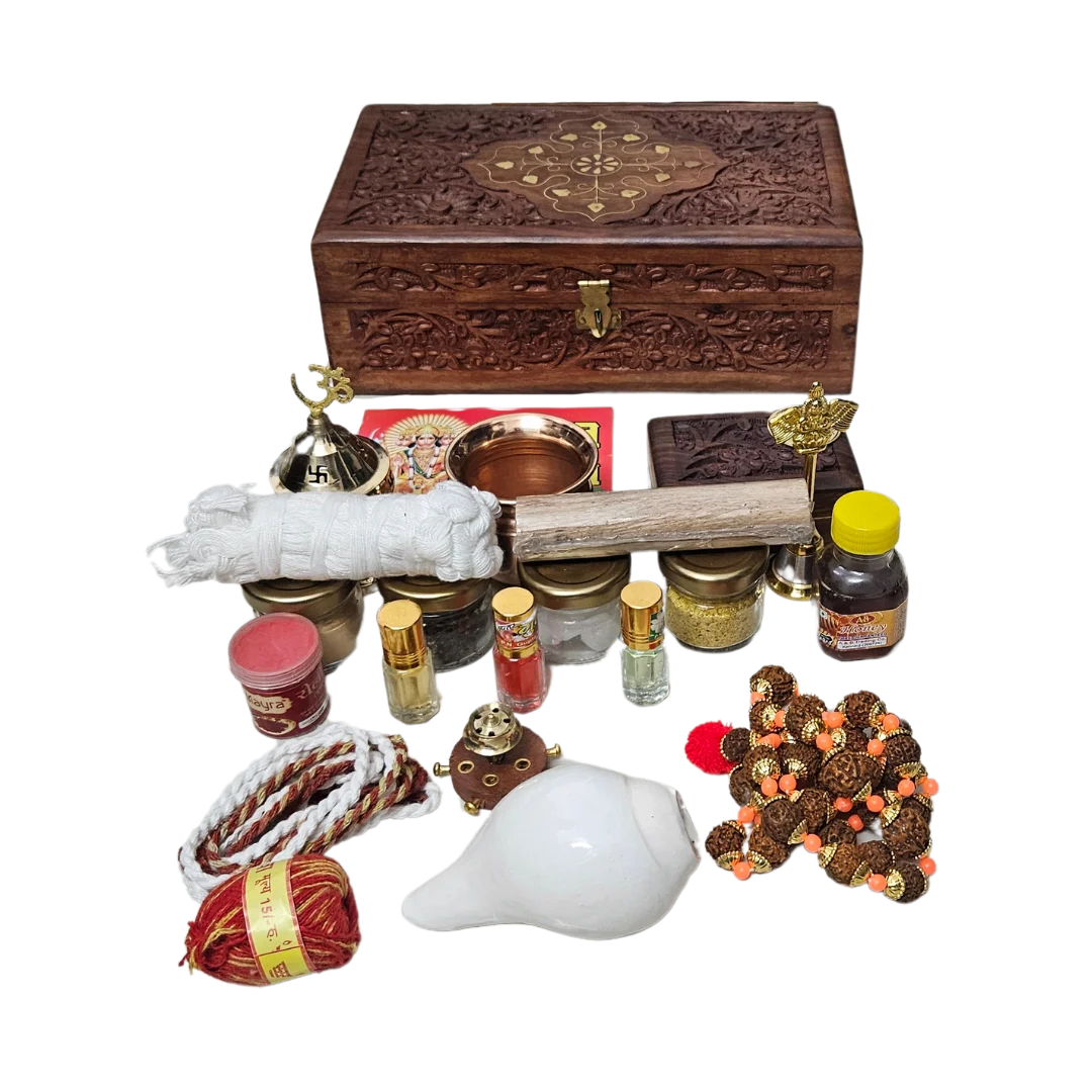 Premium Teak Wood Pooja Box (Medium)