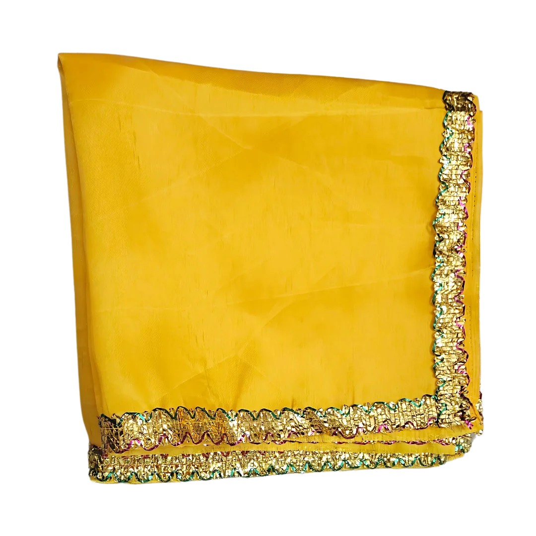 Yellow Satin Pooja Aasan with Golden Lace Border – 18x40 Inch