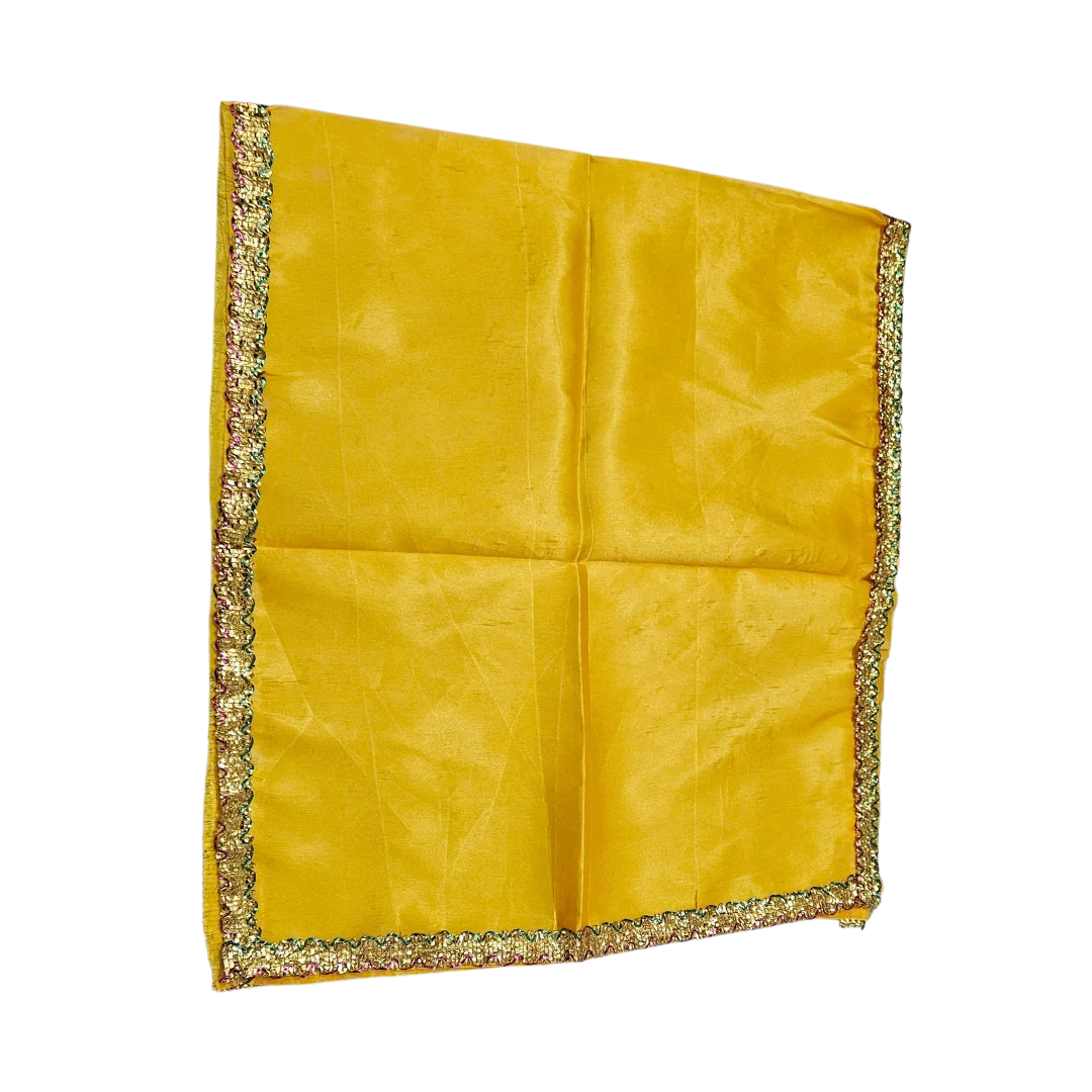 Yellow Satin Pooja Aasan with Golden Lace Border – 18x40 Inch