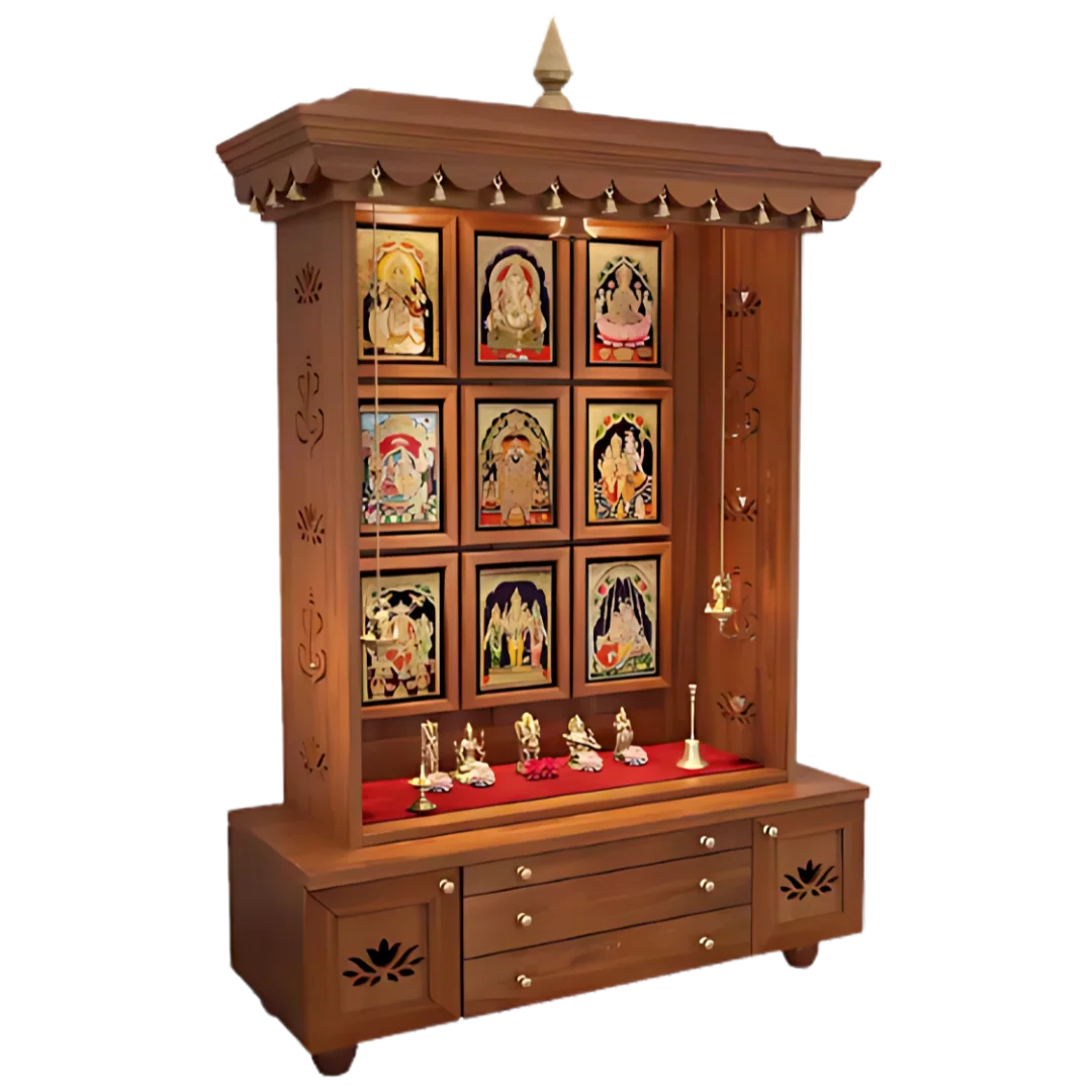 Aadhyatmik Teak Wood Pooja Mandap (Teak) side view