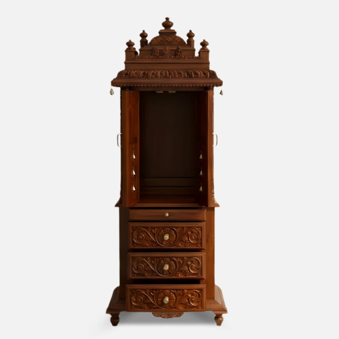 Aadinath Teak Wood Mandap (Teak) open door front view