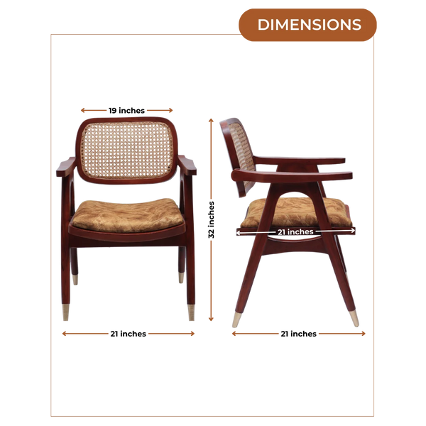 Aakar Teak Wood Arm Chairs (Brown Gold) dimensions image