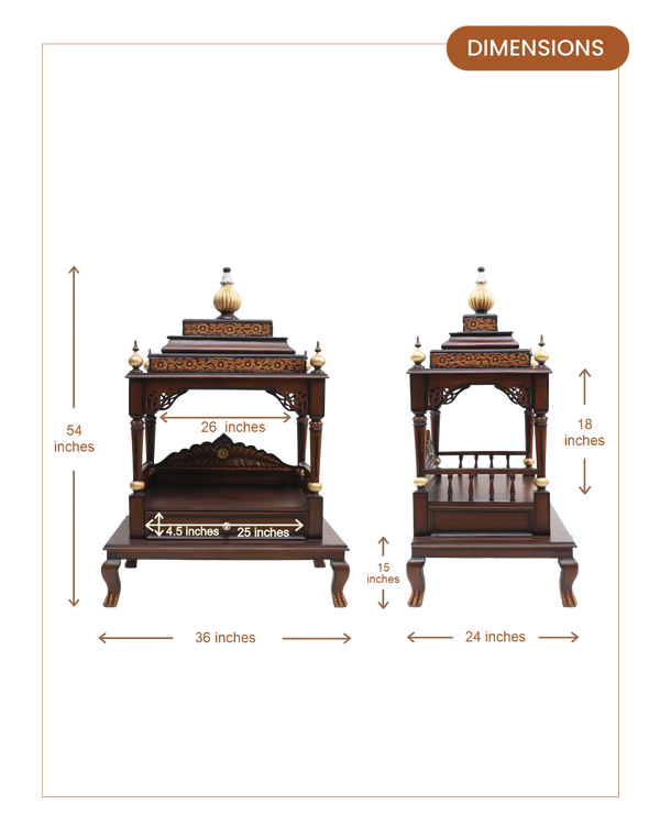 Aaradhana Large Floor Rested Pooja Mandir (Brown Gold) dimensions