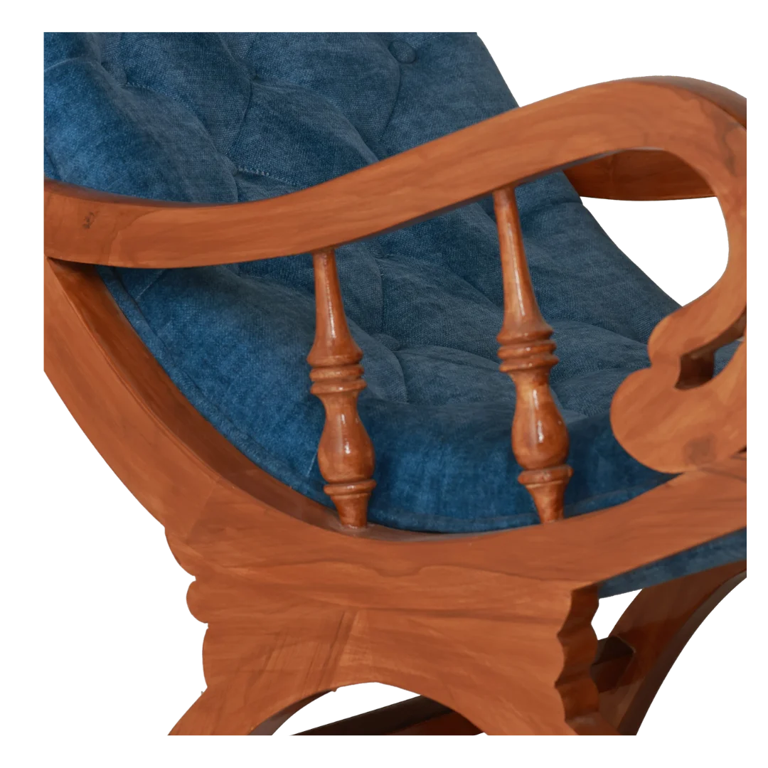 Aarava Fabric Upholstered Teak Wood Rocking Chair Zoom View(Teak Indigo)