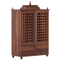 Aarvith Teak Wood Pooja Mandap With Door Teak Side Angle