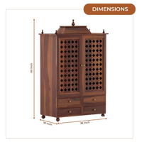 Aarvith Teak Wood Pooja Mandap with Door (Teak) Dimensions