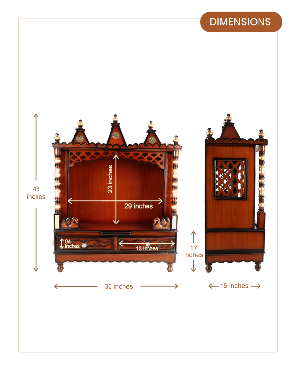 Abhikya Sadana Floor Rested Pooja Mandir without Door (Brown Gold) dimensions
