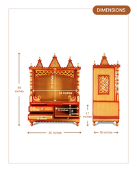 Abhikya Sthana Floor Rested Pooja Mandir without Door (Teak Gold) dimensions