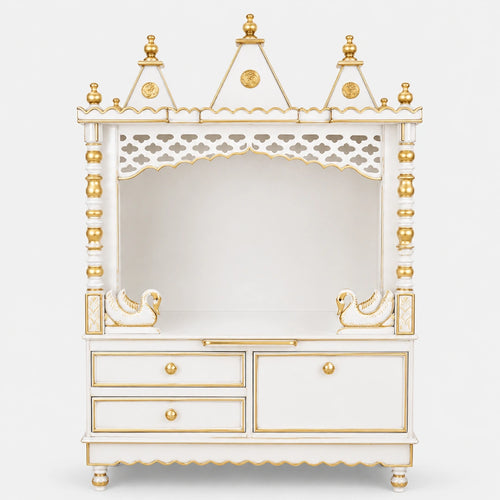 Abhikya Sthana Floor Rested Pooja Mandir without Door (White Gold)