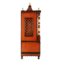 Abhikya Kostha Floor Rested Pooja Mandir/Wooden temple for home in Brown Gold color side view featuring jali design and Pillars