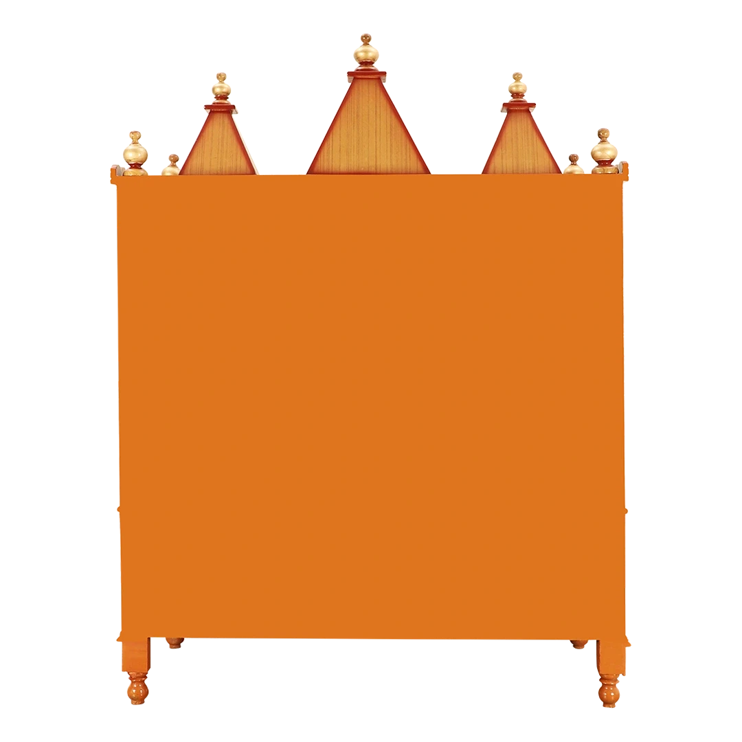 Abhikya Kostha Floor Rested Pooja Mandir/Wooden temple for home in Teak Gold color back view