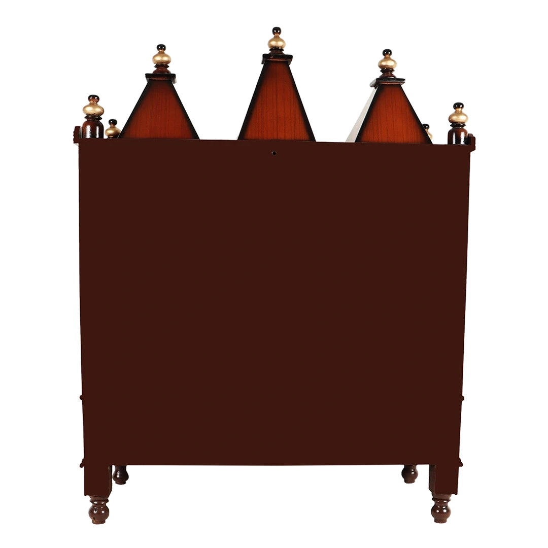 Abhikya Sadana Floor Rested Pooja Mandir/Wooden temple for home in Brown Gold color back view
