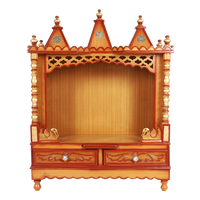 Abhikya Sadana Floor Rested Pooja Mandir/Wooden temple for home in Teak Gold color front view