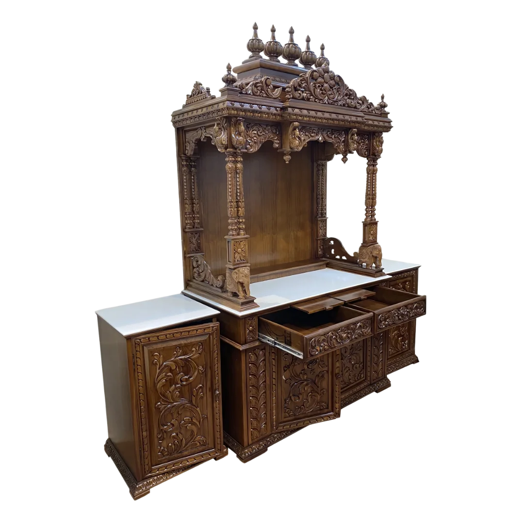 Adityam Teak Wood Mandap (Brown) side angle