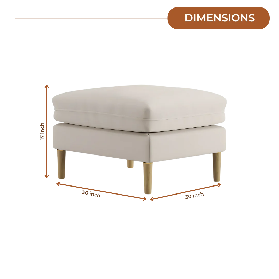 Aeris Teak Wood Ottoman Stool (Ivory) dimensions