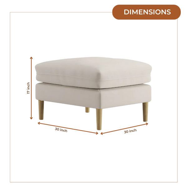 Aeris Teak Wood Ottoman Stool (Ivory) dimensions