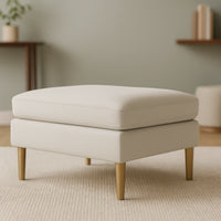 Aeris Teak Wood Ottoman Stool (Ivory) lifestyel view