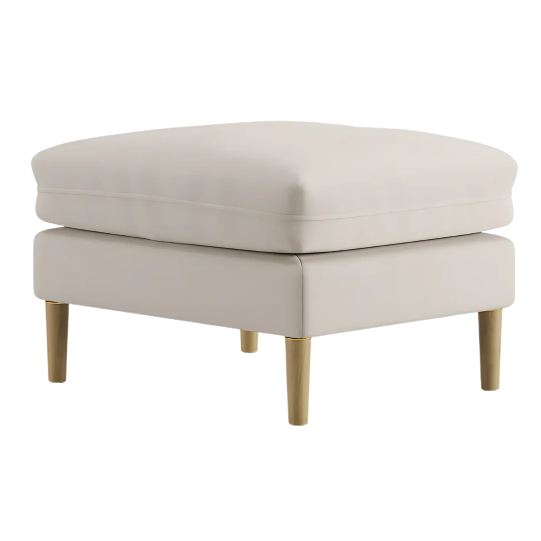 Aeris Teak Wood Ottoman Stool (Ivory) side angle