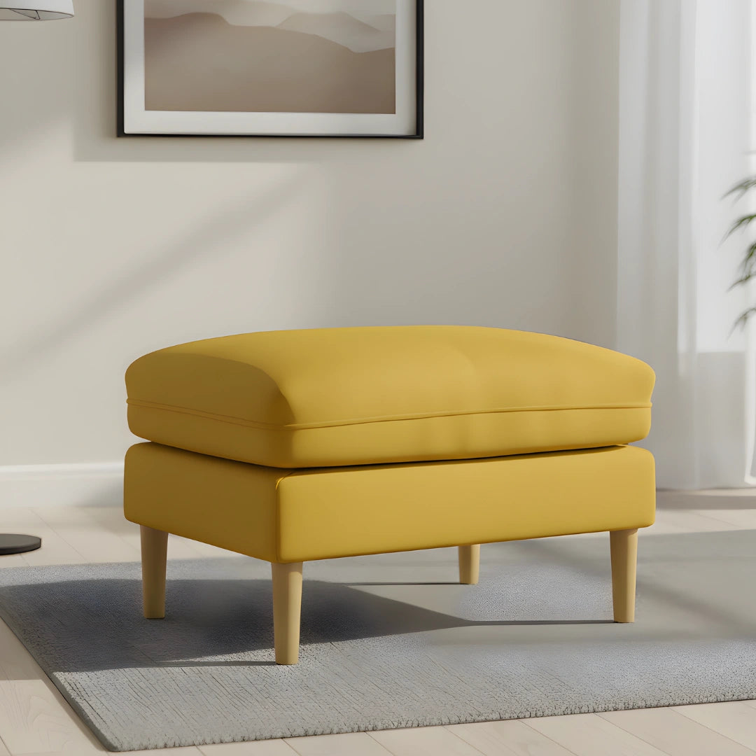Aeris Teak Wood Ottoman Stool (Yellow) lifestyle view