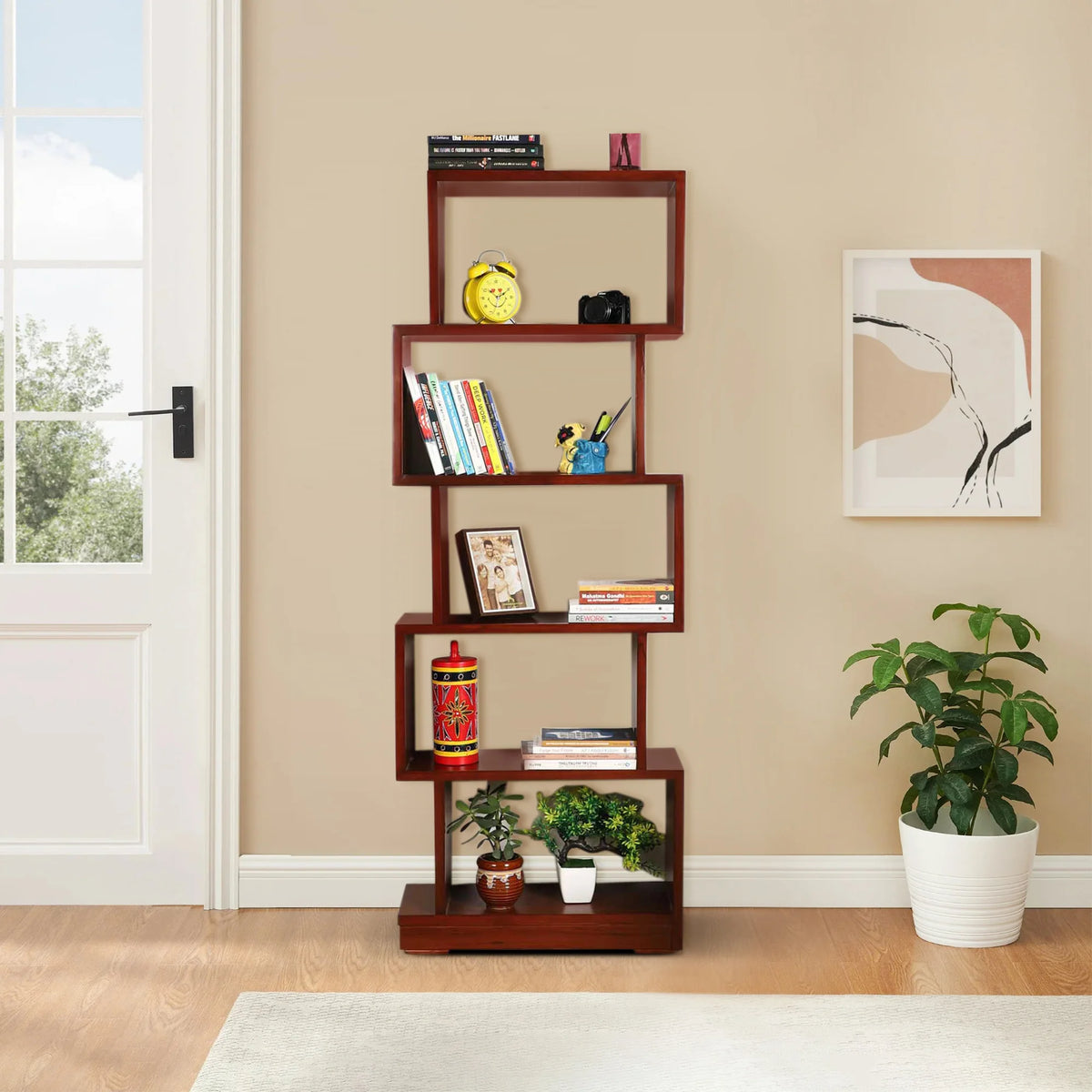 Lifestyle View of Solid Wood Book Shelf (Brown)