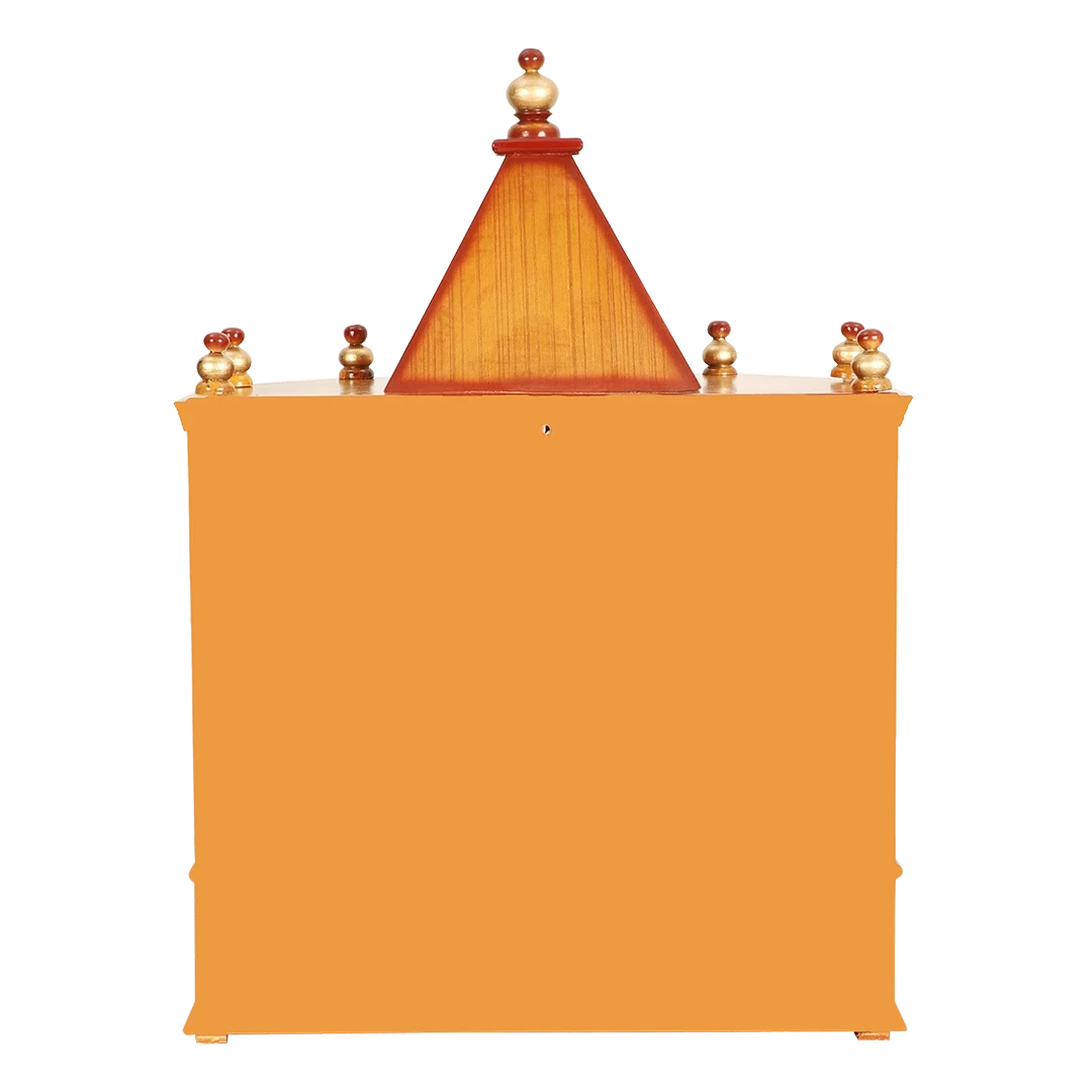 Aikyam Wall Mount Pooja Mandir/Wooden temple for home in Teak Gold color back view