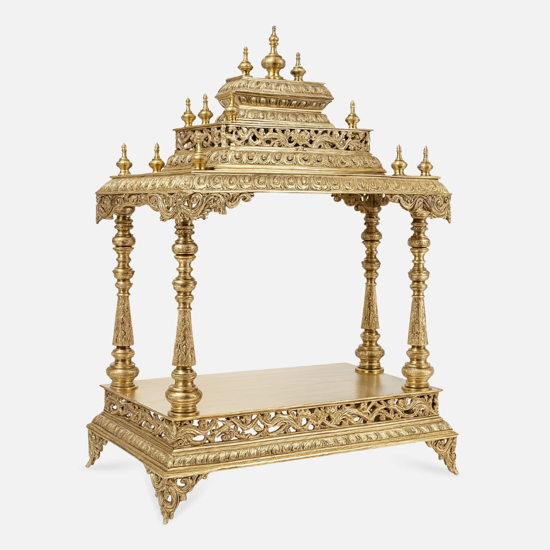 Aishwarya Teak Wood Mandir (Gold) side angle