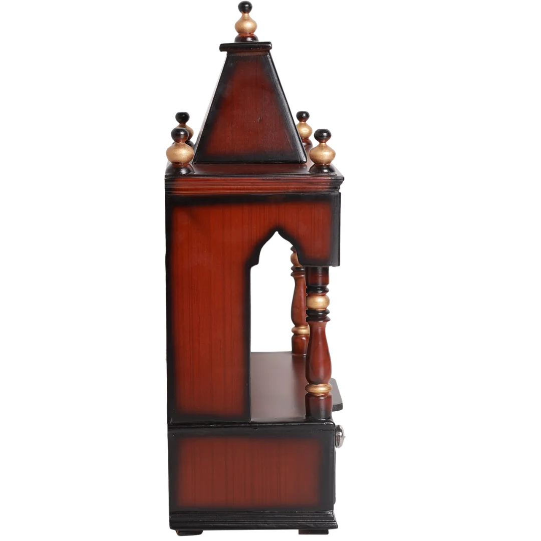 Alaya Wall Mount Pooja Mandir without Door Brown Gold Side view