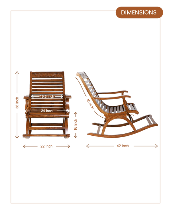 Aldin Teak Wood Rocking Chair (Natural Teak) dimensions