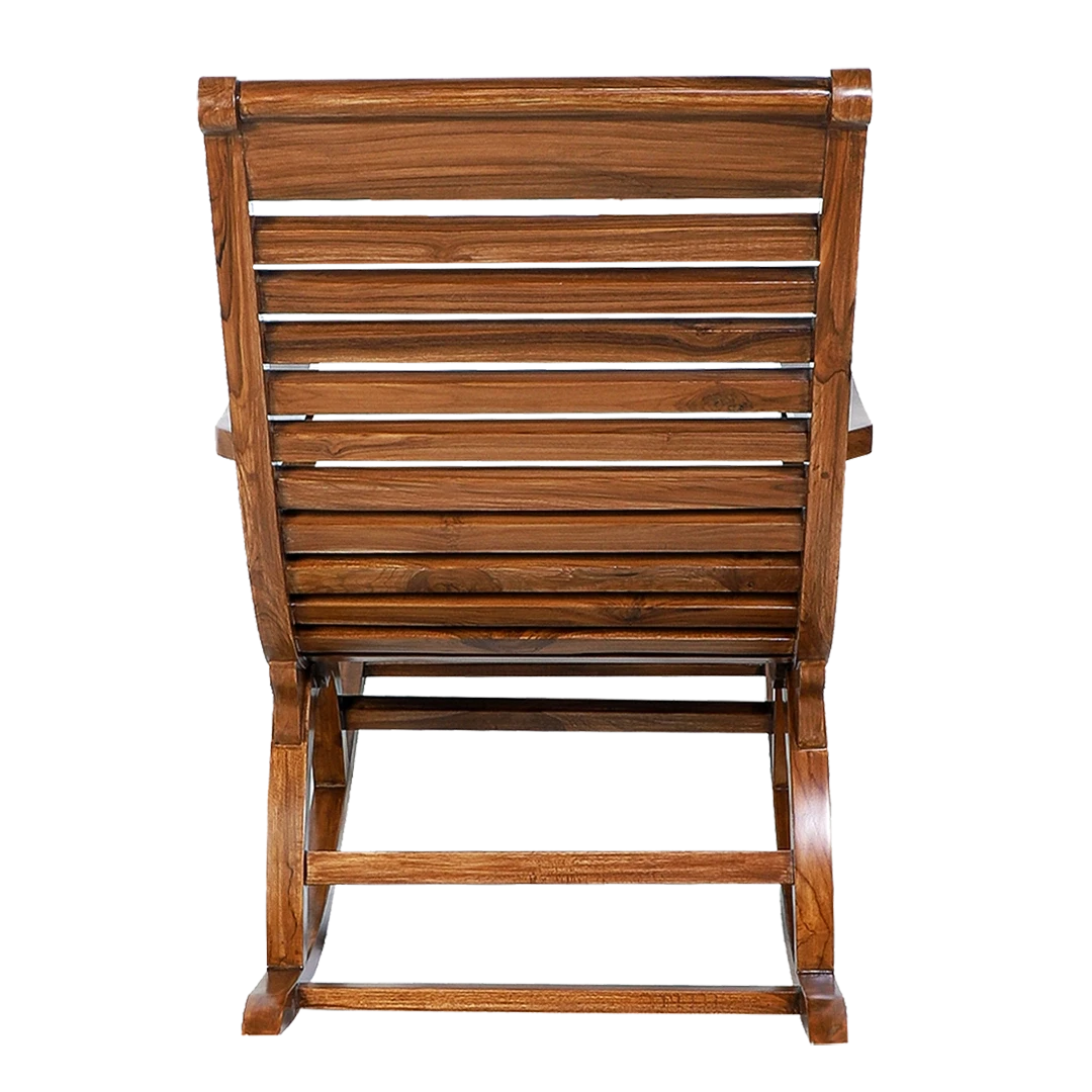 Aldin Teak Wood Rocking Chair in Teak color back view