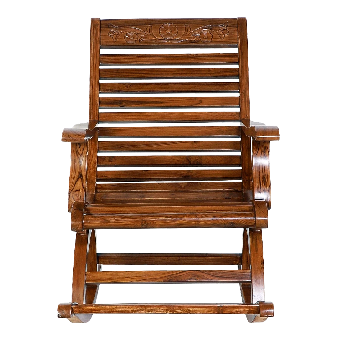 Aldin Teak Wood Rocking Chair in Teak color front view