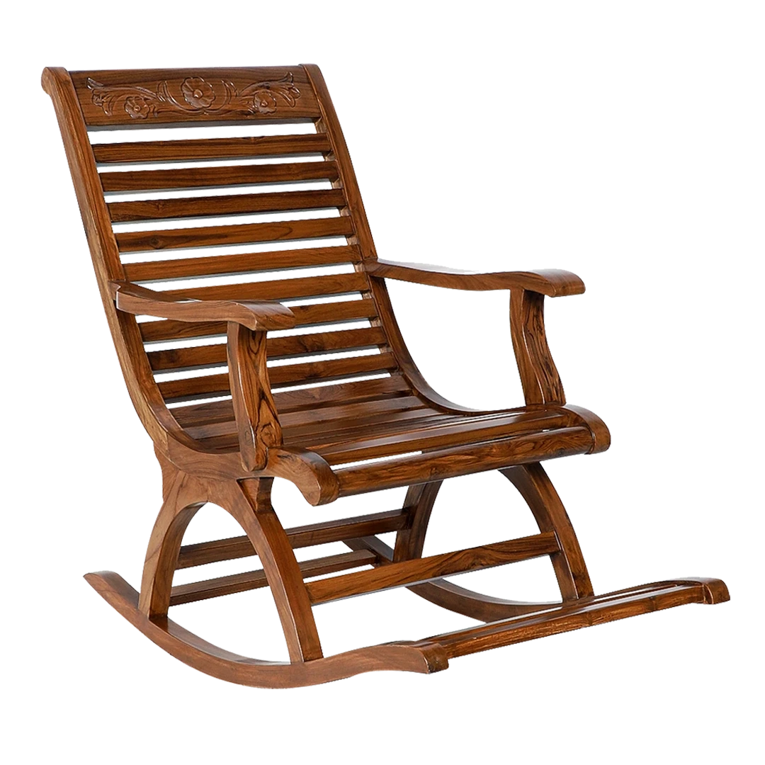 Aldin Teak Wood Rocking Chair in Teak color 45° side view