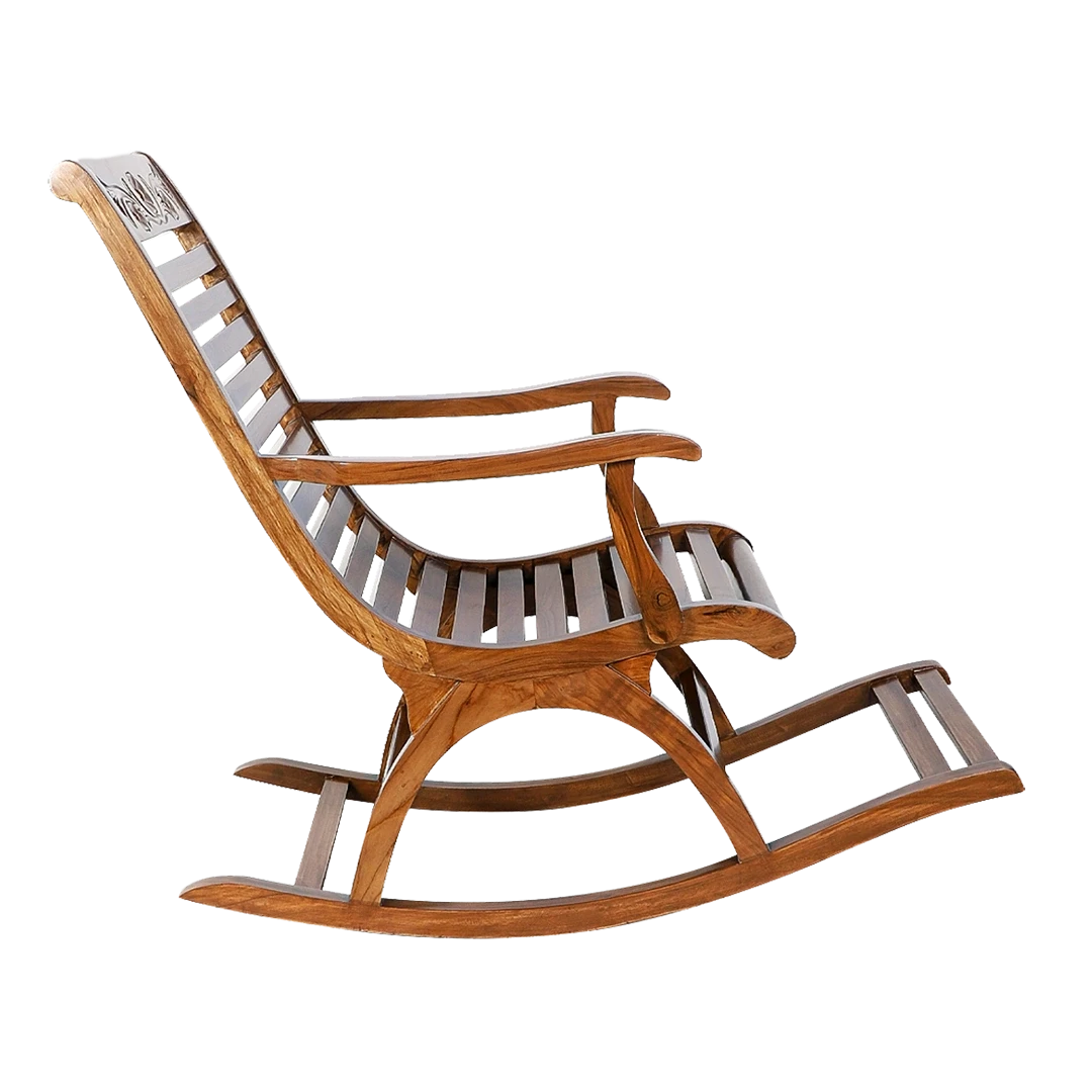 Aldin Teak Wood Rocking Chair in Teak color side view