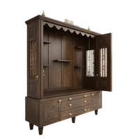 Anandam Teak Wood Pooja Mandap with Door (Brown) side view