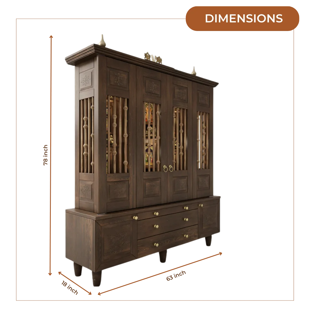 Anandam Teak Wood Pooja Mandap with Door (Teak) Dimensions