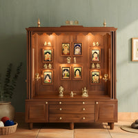Anandam Teak Wood Pooja Mandap with Door (Teak) lifestyle view
