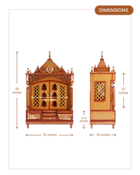 Antarusya Large Floor Rested Pooja Mandir with Door (Teak Gold) dimensions