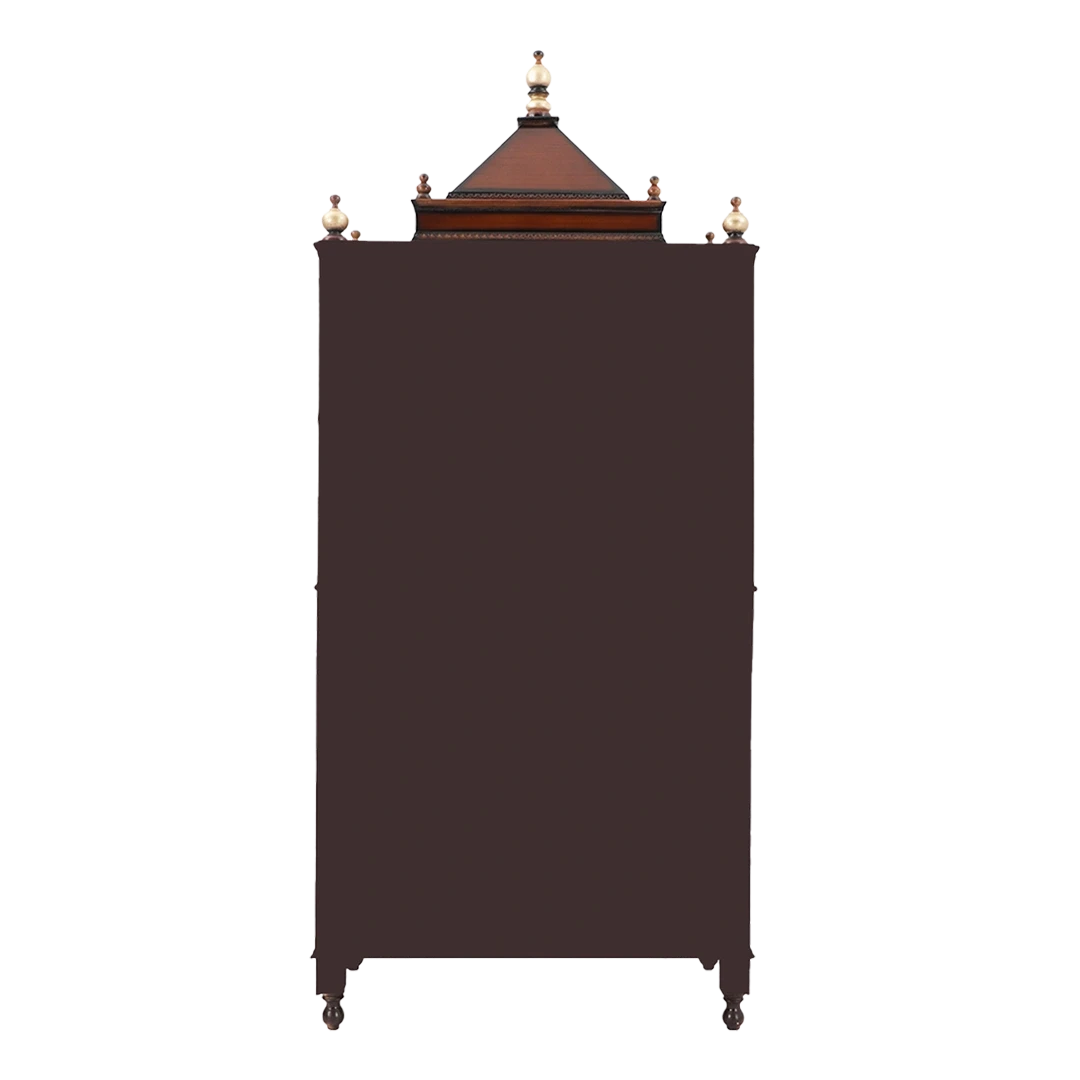 Antarusya Large Floor Rested Pooja Mandap/Wooden temple with doors for home in Brown Gold color back view