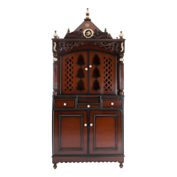 Antarusya Large Floor Rested Pooja Mandap/Wooden temple with doors for home in Brown Gold color front view