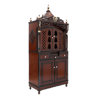 Antarusya Large Floor Rested Pooja Mandap/Wooden temple with doors for home in Brown Gold color 45° side view