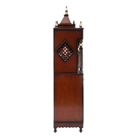 Antarusya Large Floor Rested Pooja Mandap/Wooden temple with doors for home in Brown Gold color side view featuring jali design and Pillars