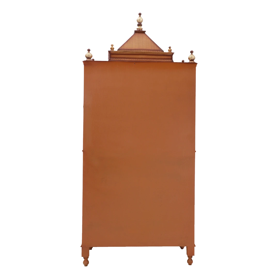 Antarusya Large Floor Rested Pooja Mandap/Wooden temple with doors for home in Teak Gold color back view