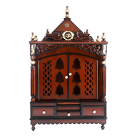 Antarusya Large Floor Rested Pooja Mandir/Wooden temple with Door for home in Brown Gold color front view